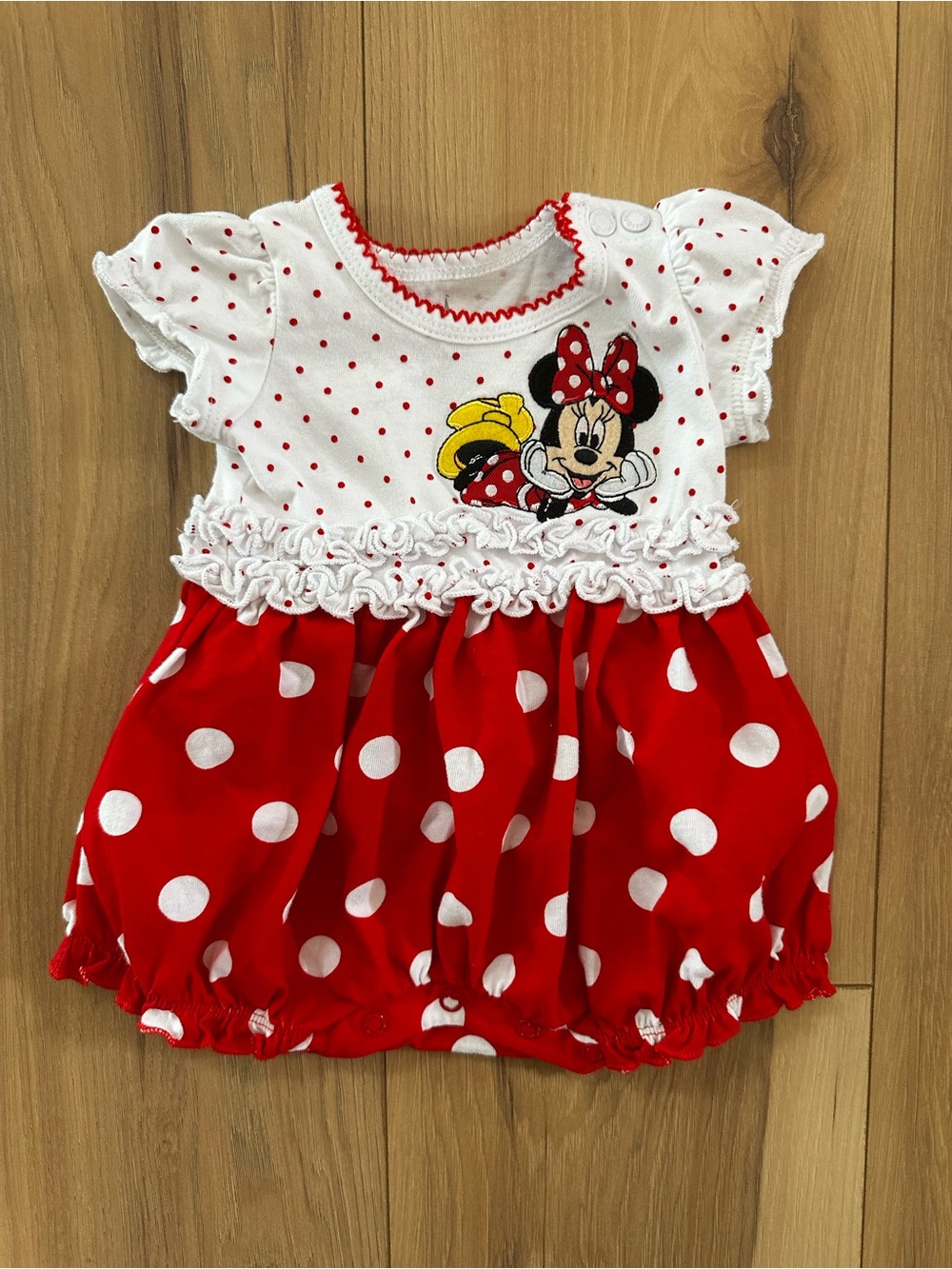 Disney Parks Authentic Minnie Mouse Red Polka Dot Bubble Dress Romper Size 3M